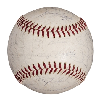 1963 American League Champion New York  Yankees Team Signed OAL Cronin Baseball With 30 Signatures Including Mantle, Maris, Berra & Ford (JSA)
